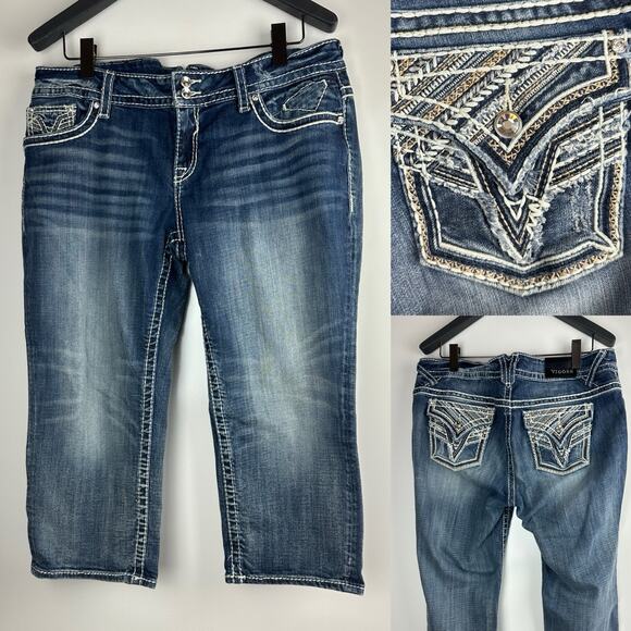 Vigoss Denim - Vigoss The New York Capri Jeans Embellished Thick Stitch Women's Plus Size 20